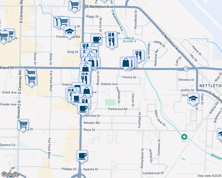 map of restaurants, bars, coffee shops, grocery stores, and more near 2114 Sun Circle in Jonesboro