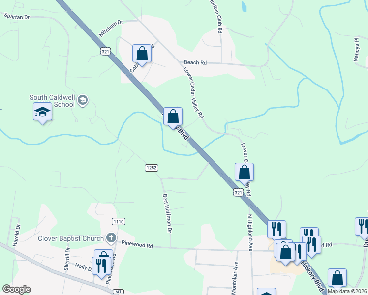 map of restaurants, bars, coffee shops, grocery stores, and more near 3753 Hickory Boulevard in Hudson