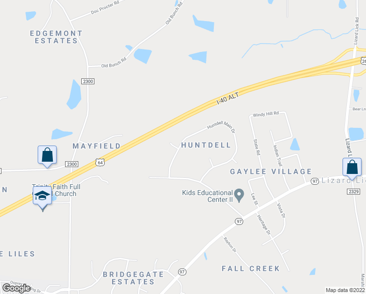 map of restaurants, bars, coffee shops, grocery stores, and more near 1428 Huntdell Main Drive in Wendell