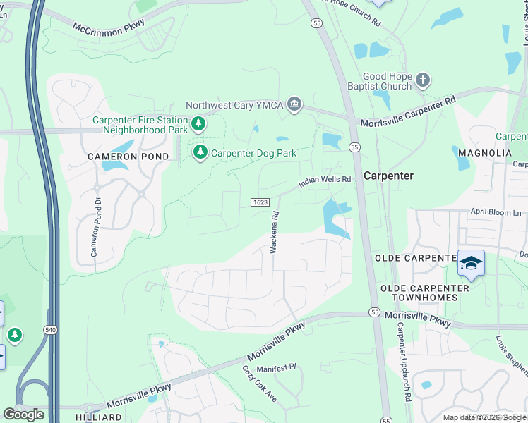map of restaurants, bars, coffee shops, grocery stores, and more near 505 Parkhurst Place in Cary