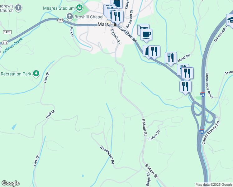map of restaurants, bars, coffee shops, grocery stores, and more near 22 Duck Drive in Mars Hill