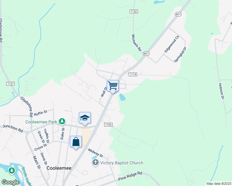 map of restaurants, bars, coffee shops, grocery stores, and more near 7631 North Carolina 801 in Mocksville