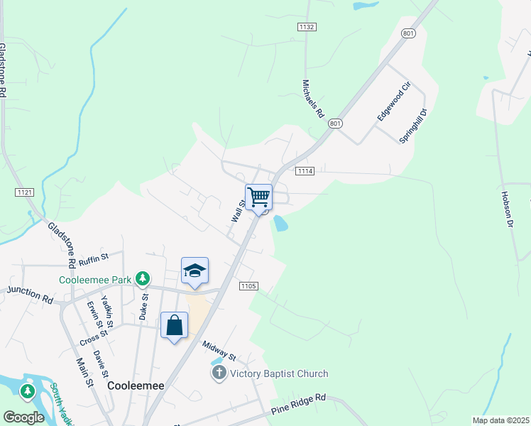 map of restaurants, bars, coffee shops, grocery stores, and more near 7631 North Carolina 801 in Mocksville