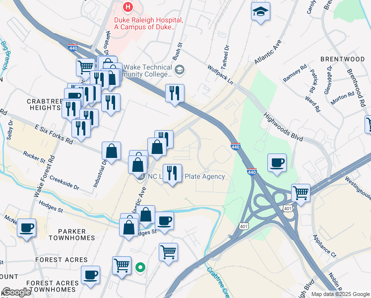 map of restaurants, bars, coffee shops, grocery stores, and more near 2810 Bedford Green Drive in Raleigh