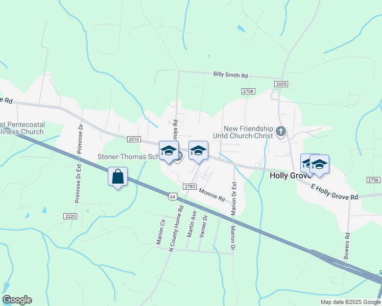 map of restaurants, bars, coffee shops, grocery stores, and more near 215 County School Road in Lexington