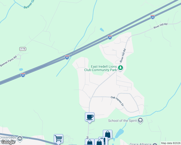 map of restaurants, bars, coffee shops, grocery stores, and more near 275 River Hill Road in Statesville