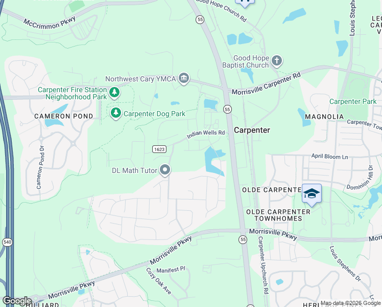 map of restaurants, bars, coffee shops, grocery stores, and more near 910 River Bark Pl in Cary