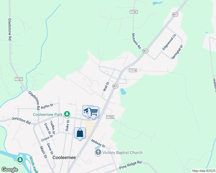 map of restaurants, bars, coffee shops, grocery stores, and more near 157 Wall Street in Mocksville