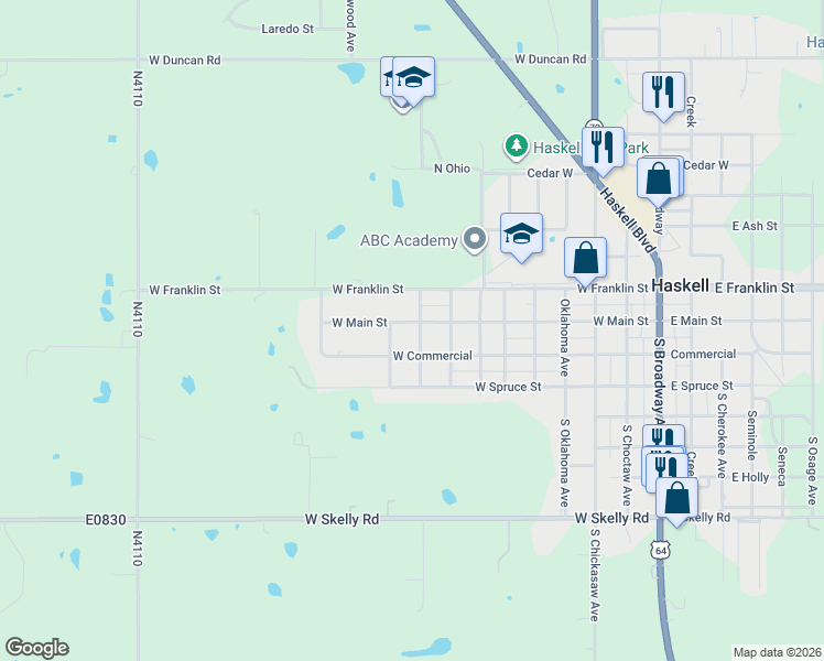 map of restaurants, bars, coffee shops, grocery stores, and more near 905 West Commercial in Haskell