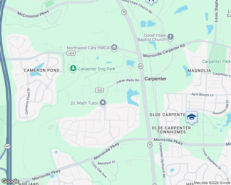 map of restaurants, bars, coffee shops, grocery stores, and more near 910 River Bark Pl in Cary