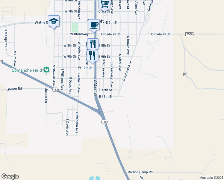 map of restaurants, bars, coffee shops, grocery stores, and more near 7111 South Greenough Avenue in Stinnett