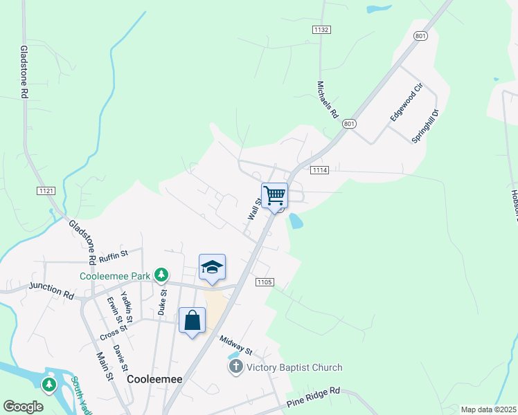map of restaurants, bars, coffee shops, grocery stores, and more near 157 Wall Street in Mocksville