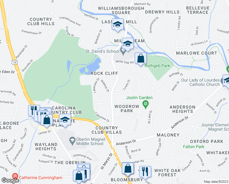 map of restaurants, bars, coffee shops, grocery stores, and more near 2700 Saint Marys Street in Raleigh