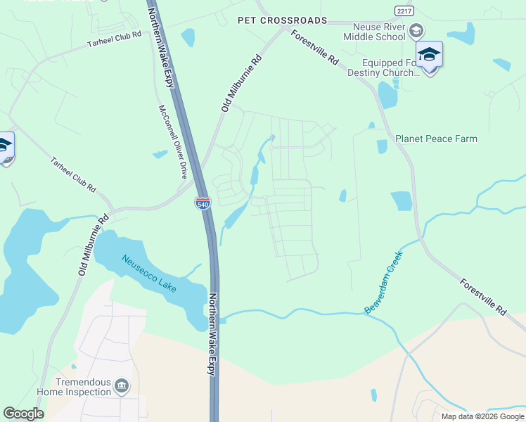 map of restaurants, bars, coffee shops, grocery stores, and more near 2300 Old Milburnie Road in Raleigh