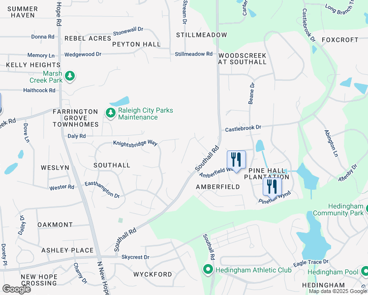 map of restaurants, bars, coffee shops, grocery stores, and more near 3033 Bethwicke Court in Raleigh