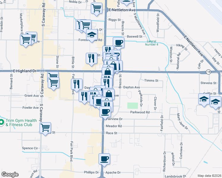 map of restaurants, bars, coffee shops, grocery stores, and more near 3011 Dayton Avenue in Jonesboro