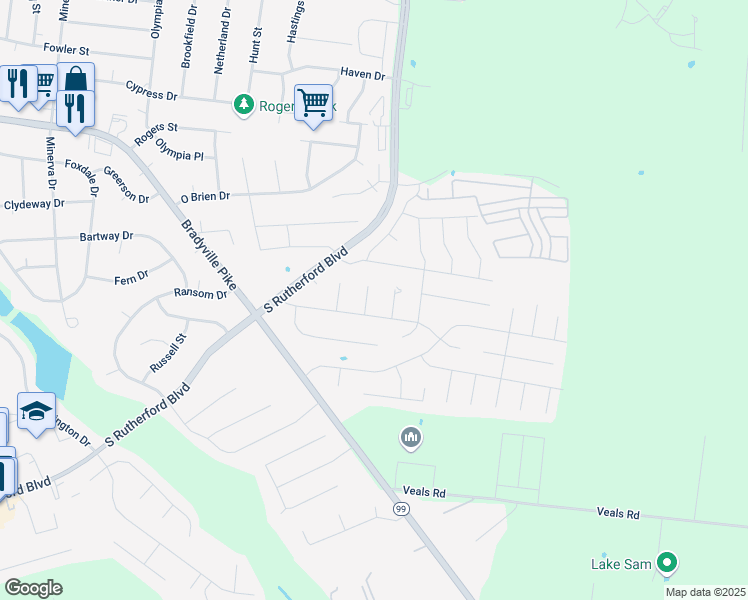 map of restaurants, bars, coffee shops, grocery stores, and more near 2411 Floyd Avenue in Murfreesboro