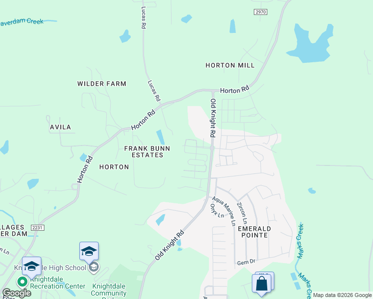 map of restaurants, bars, coffee shops, grocery stores, and more near 400 Haywood Glen Drive in Knightdale