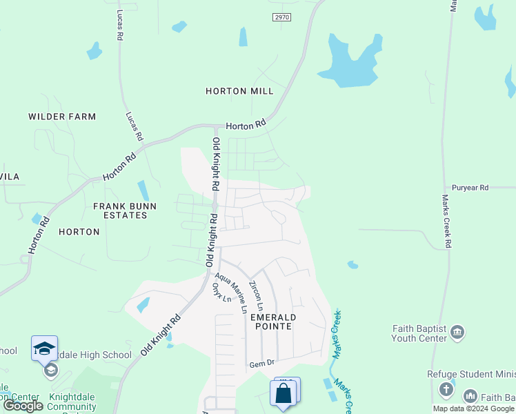 map of restaurants, bars, coffee shops, grocery stores, and more near 1133 Lily Lavender Lane in Knightdale