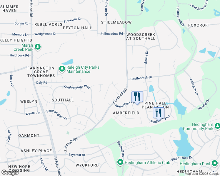 map of restaurants, bars, coffee shops, grocery stores, and more near 3040 Bethwicke Court in Raleigh