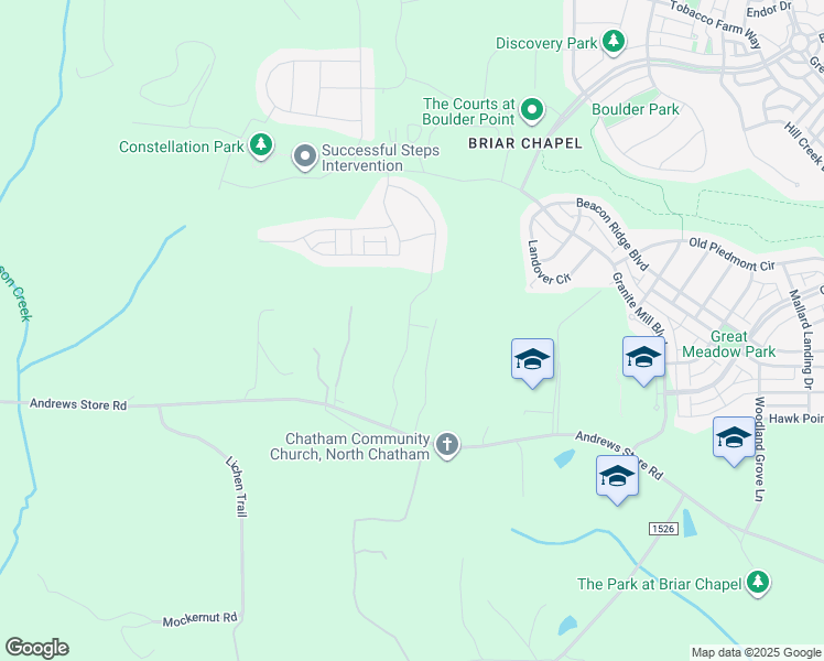 map of restaurants, bars, coffee shops, grocery stores, and more near Birch Hollow Road in Chatham County