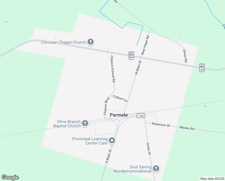 map of restaurants, bars, coffee shops, grocery stores, and more near 1266-1348 Chance School Road in Robersonville