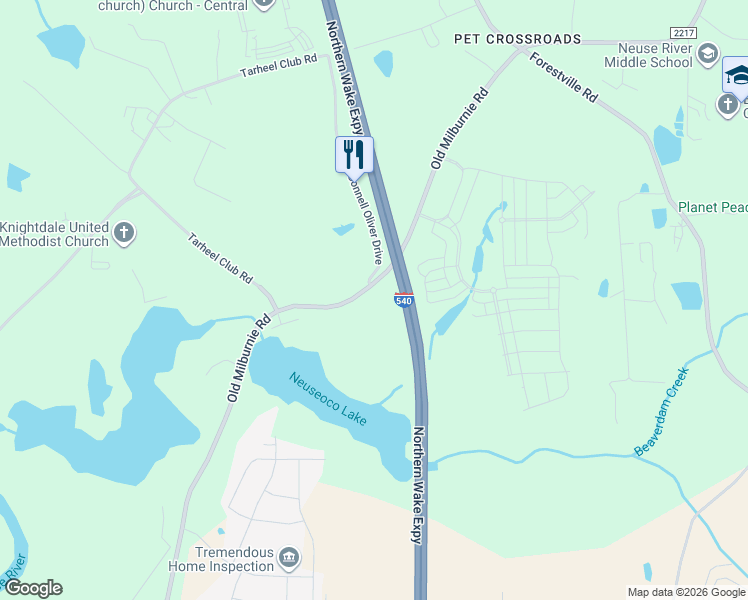 map of restaurants, bars, coffee shops, grocery stores, and more near 1513 McConnell Oliver Drive in Raleigh