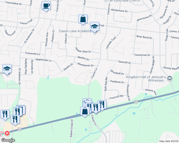 map of restaurants, bars, coffee shops, grocery stores, and more near 2617 Westhaven Drive in Murfreesboro