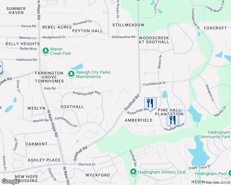 map of restaurants, bars, coffee shops, grocery stores, and more near 3053 Bethwicke Court in Raleigh