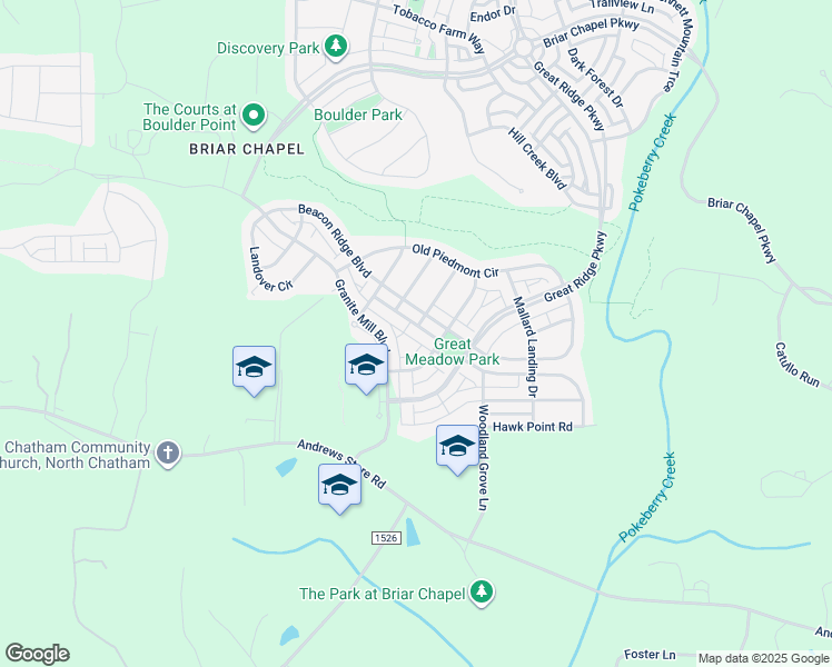 map of restaurants, bars, coffee shops, grocery stores, and more near 57 Meadows Edge Drive in Chapel Hill