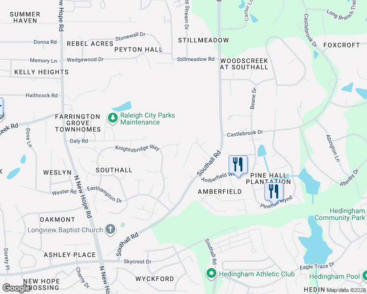map of restaurants, bars, coffee shops, grocery stores, and more near 3053 Bethwicke Court in Raleigh