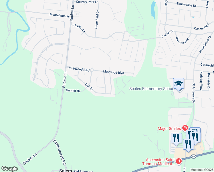 map of restaurants, bars, coffee shops, grocery stores, and more near 1031 New Eanes Drive in Murfreesboro