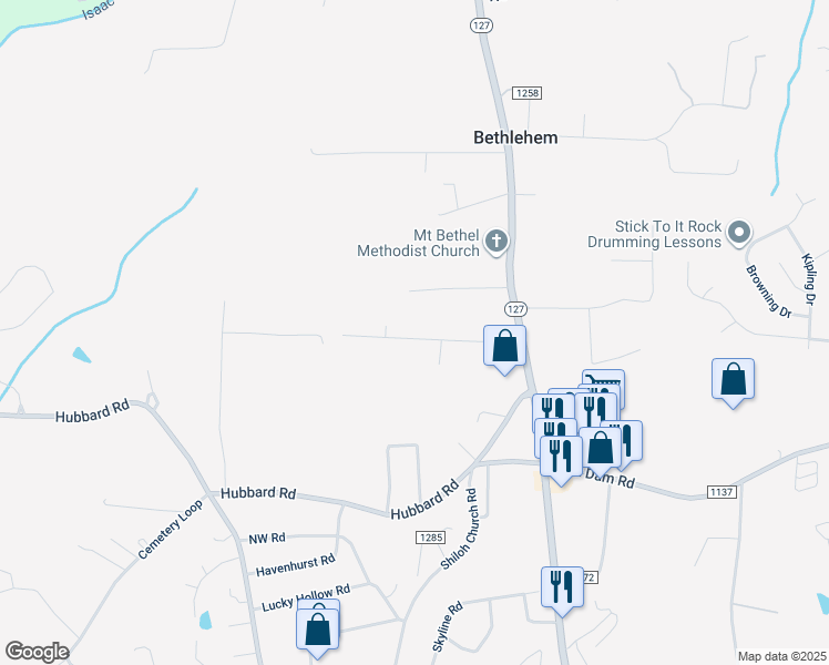 map of restaurants, bars, coffee shops, grocery stores, and more near 256 Blackberry Lane in Township of Taylorsville