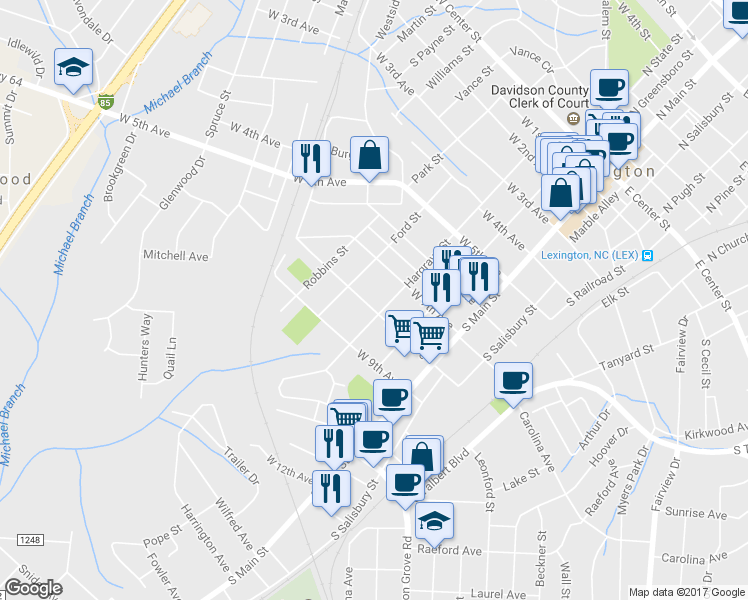 map of restaurants, bars, coffee shops, grocery stores, and more near 206 West 8th Avenue in Lexington