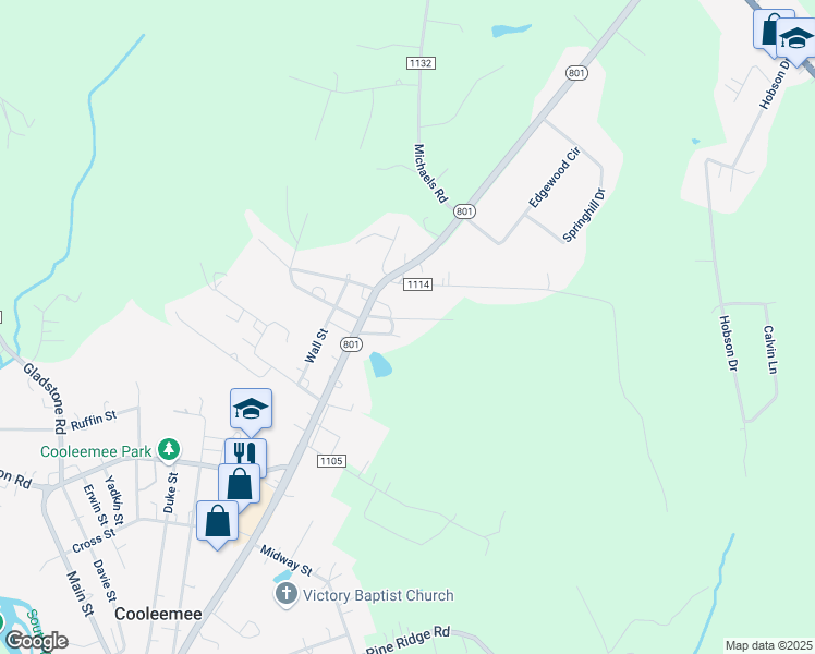 map of restaurants, bars, coffee shops, grocery stores, and more near 130 Honeysuckle Lane in Mocksville