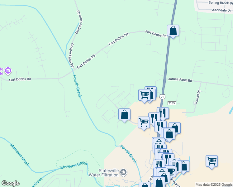 map of restaurants, bars, coffee shops, grocery stores, and more near 115 Redstone Lane in Statesville