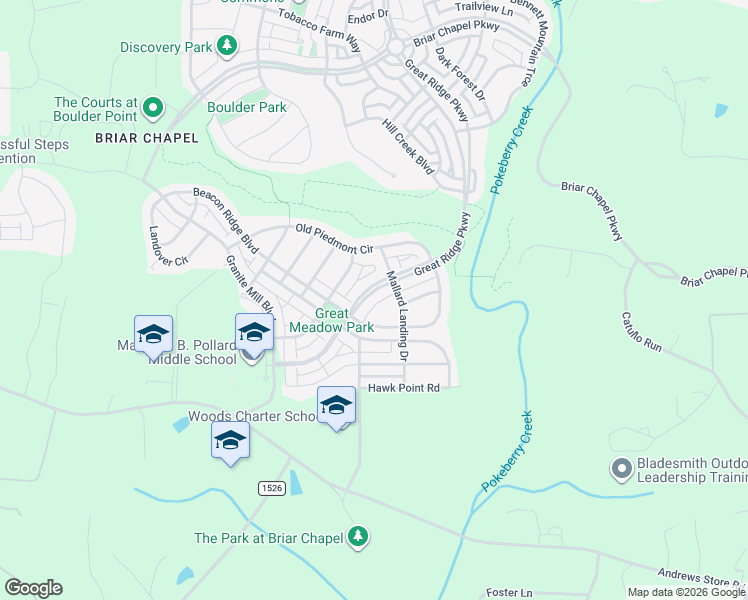 map of restaurants, bars, coffee shops, grocery stores, and more near 2070 Great Ridge Parkway in Chapel Hill