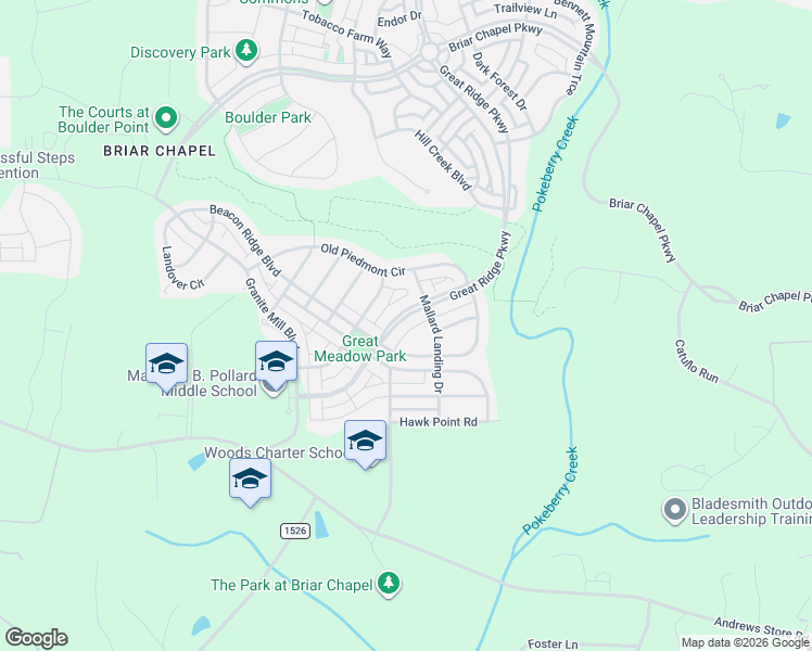 map of restaurants, bars, coffee shops, grocery stores, and more near 2070 Great Ridge Parkway in Chapel Hill