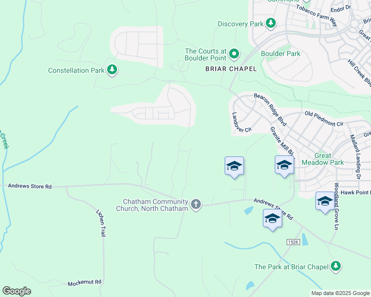 map of restaurants, bars, coffee shops, grocery stores, and more near 220 Rock Ridge Road in Pittsboro