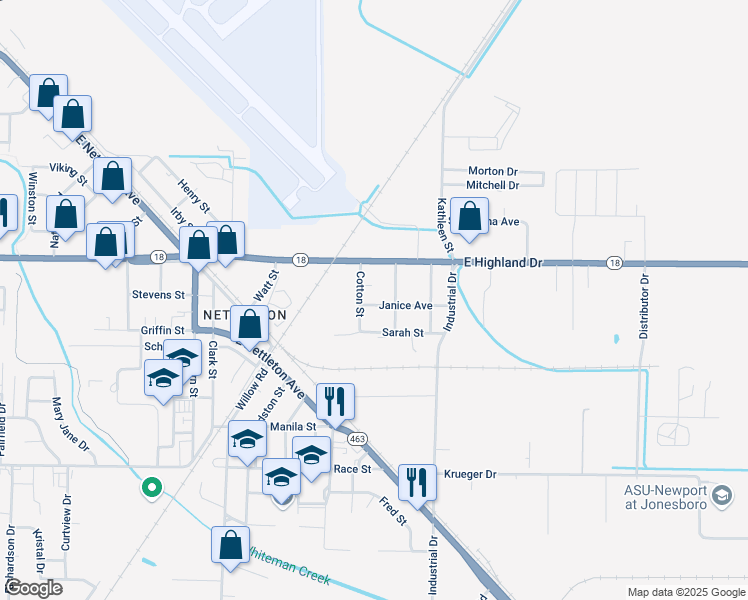 map of restaurants, bars, coffee shops, grocery stores, and more near 2010 Cotton Street in Jonesboro