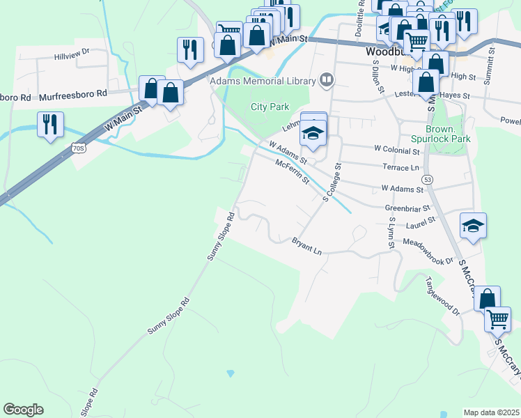 map of restaurants, bars, coffee shops, grocery stores, and more near 599 Tilford Court in Woodbury
