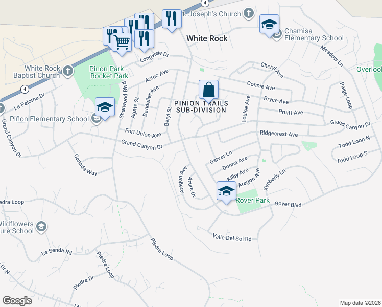 map of restaurants, bars, coffee shops, grocery stores, and more near 203 Rover Boulevard in White Rock