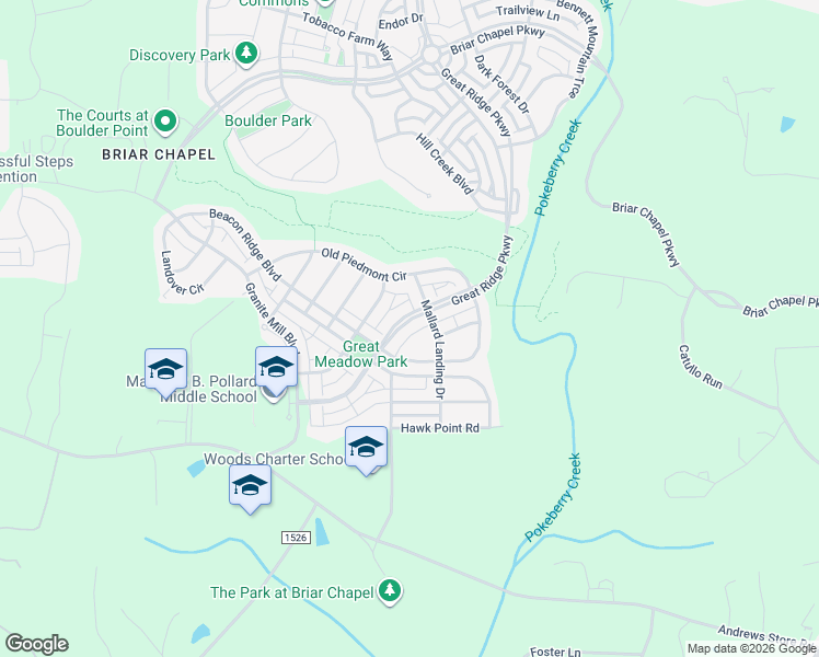 map of restaurants, bars, coffee shops, grocery stores, and more near 2070 Great Ridge Parkway in Chapel Hill