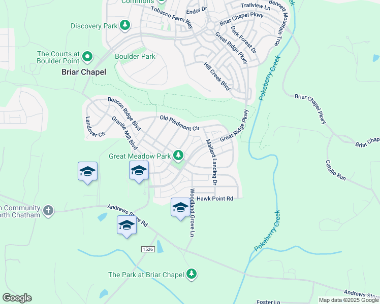 map of restaurants, bars, coffee shops, grocery stores, and more near 2120 Great Ridge Parkway in Chapel Hill