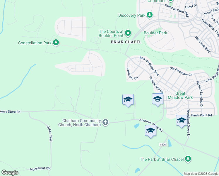 map of restaurants, bars, coffee shops, grocery stores, and more near 220 Rock Ridge Road in Pittsboro