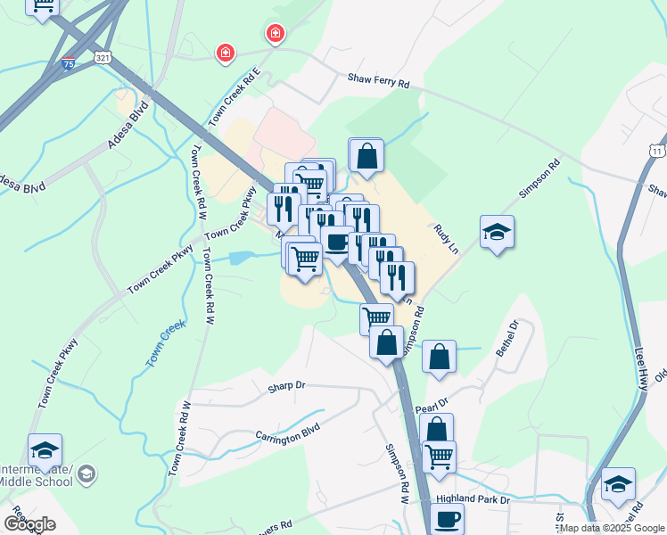 map of restaurants, bars, coffee shops, grocery stores, and more near 870 U.S. 321 in Lenoir City
