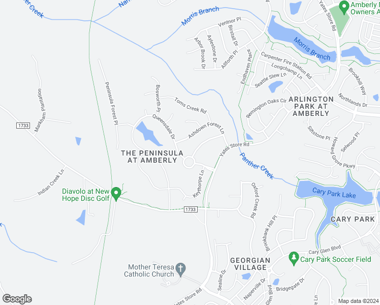 map of restaurants, bars, coffee shops, grocery stores, and more near 2014 Burrus Hall Circle in Cary