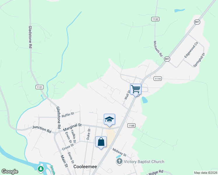 map of restaurants, bars, coffee shops, grocery stores, and more near 116 Elk Lane in Mocksville