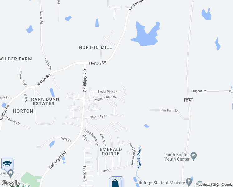 map of restaurants, bars, coffee shops, grocery stores, and more near 628 Sweet Pine Lane in Knightdale
