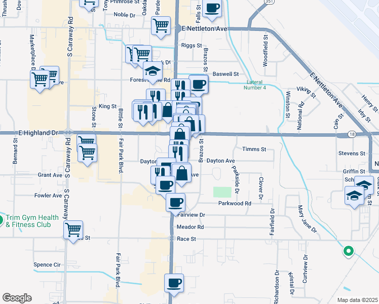 map of restaurants, bars, coffee shops, grocery stores, and more near 3014 Pinefield Cove in Jonesboro
